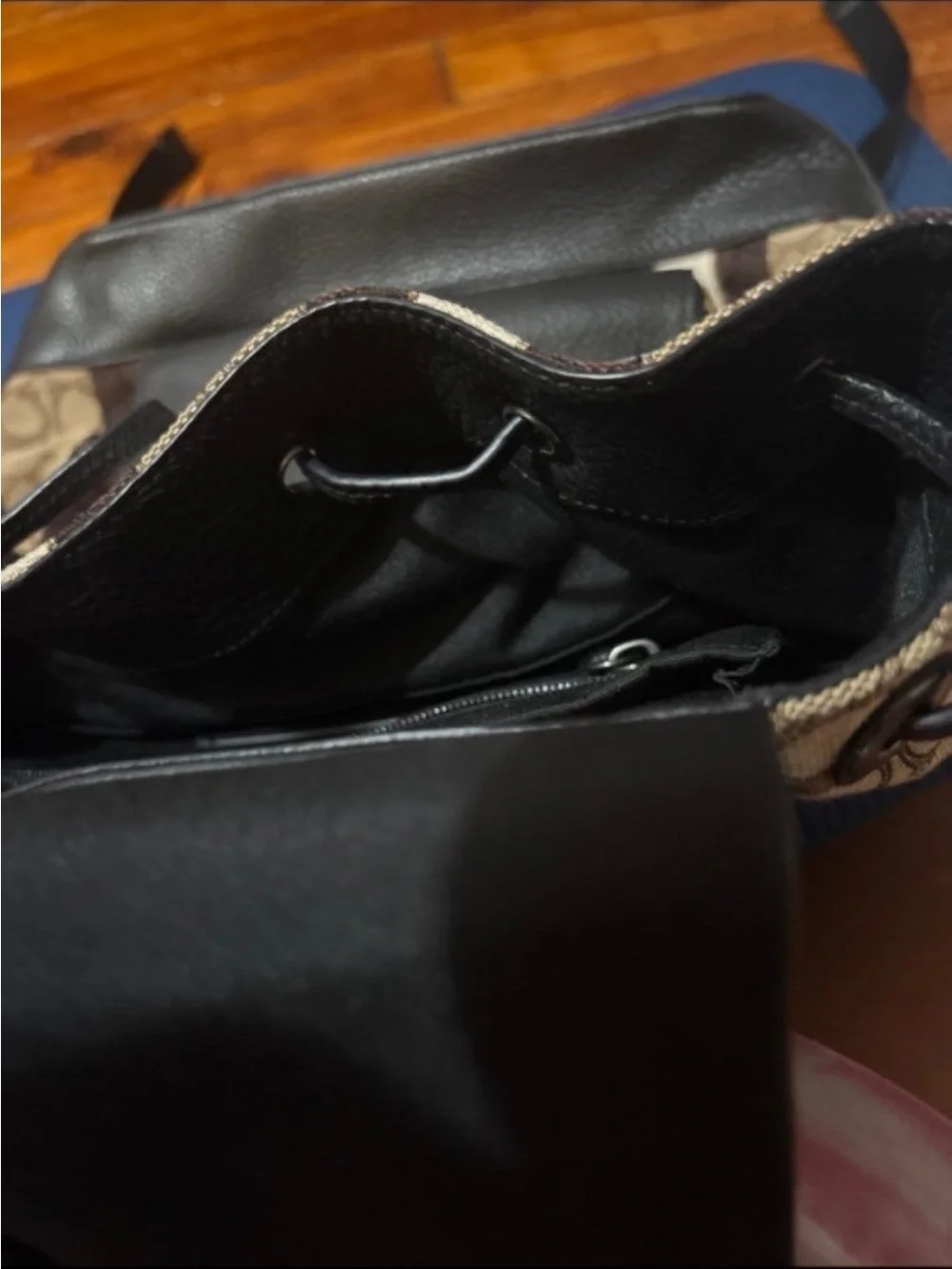 Coach Signature Canvas and Black Leather  Backpack